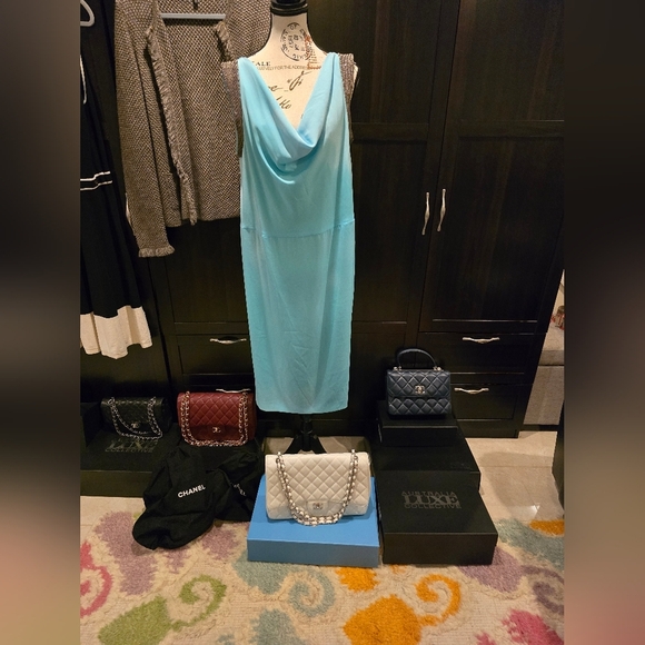 Escada Sheath Dress Blue Beaded Accents Sleeveless Perfect ! - Picture 1 of 7